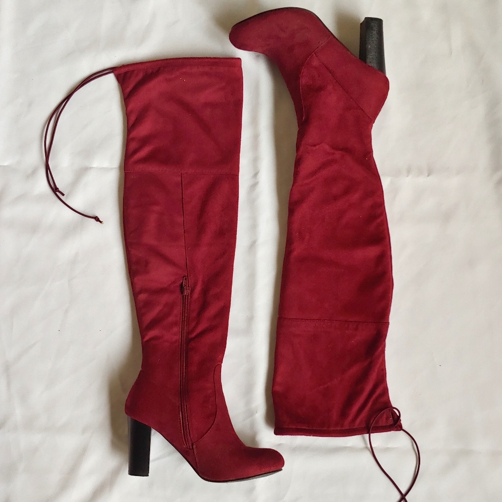 Wine red over the knee boots
